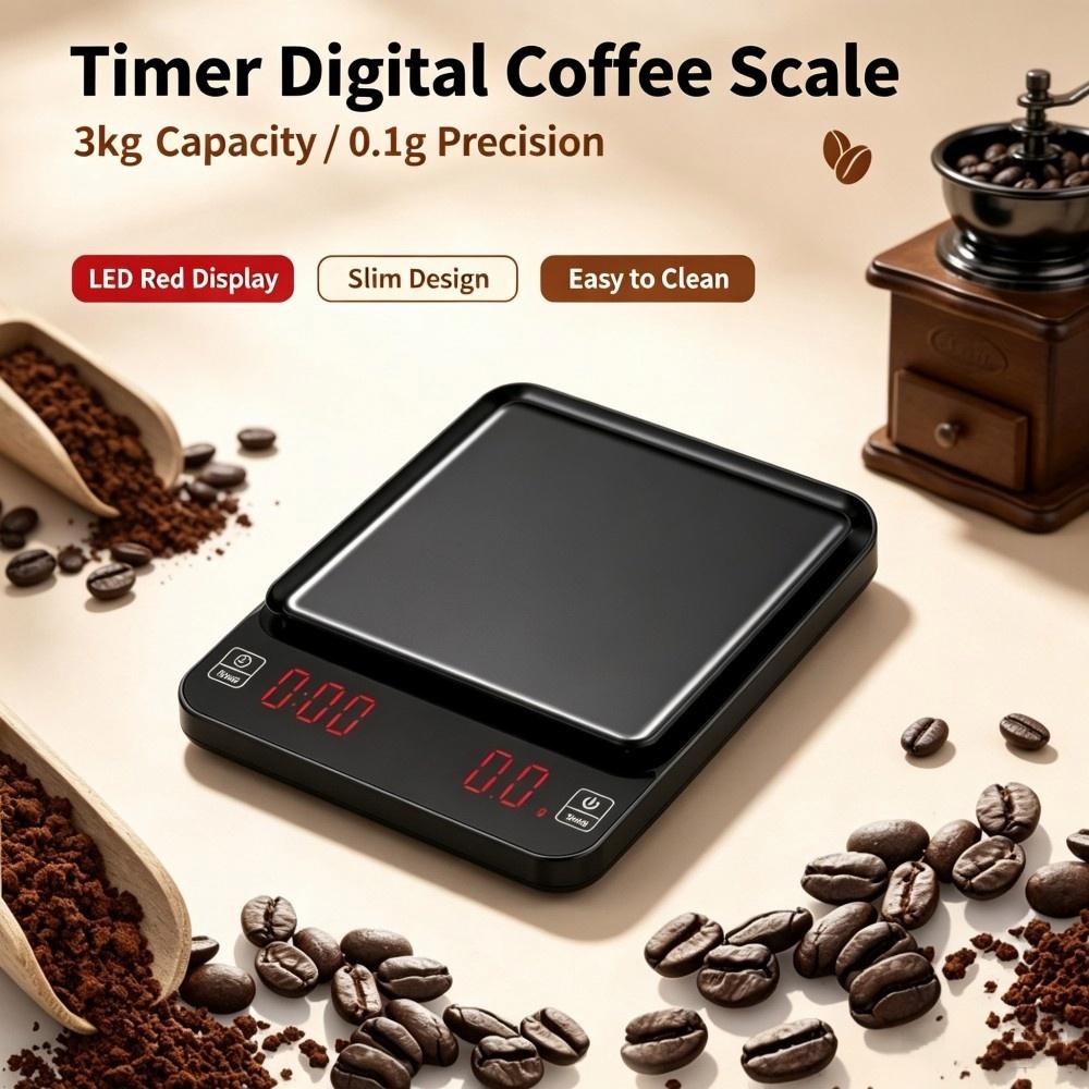 Kitchen And Baking - เครื่องชั่งกาแฟดิจิตอลความแม่นยำสูง 3 กก./0.1 กรัม, เครื่องชั่งครัวแบบพกพาพร้อมไฟ LED,