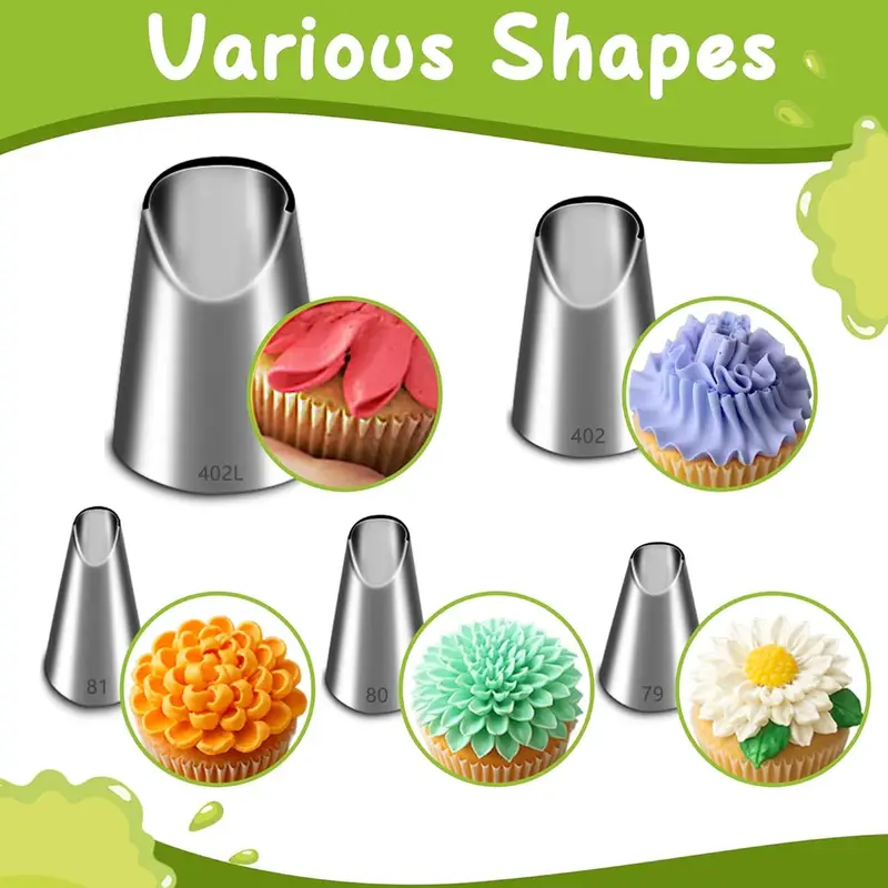 Kitchen Baking Kit - ชุดหัวฉีดสแตนเลส 5 ชิ้น, หัวฉีดลายดอกเบญจมาศสำหรับอุปกรณ์ครัว, อุปกรณ์ทำขนม, ตกแต่งเค้กด้วยตัวเอง