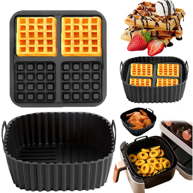 Kitchen Baking Kit - ชุดอุปกรณ์อบขนม - ถาดอบขนมสำหรับหม้อทอดไร้น้ำมันทรงสี่เหลี่ยม + แม่พิมพ์วาฟเฟิลทรงสี่เหลี่ยม -