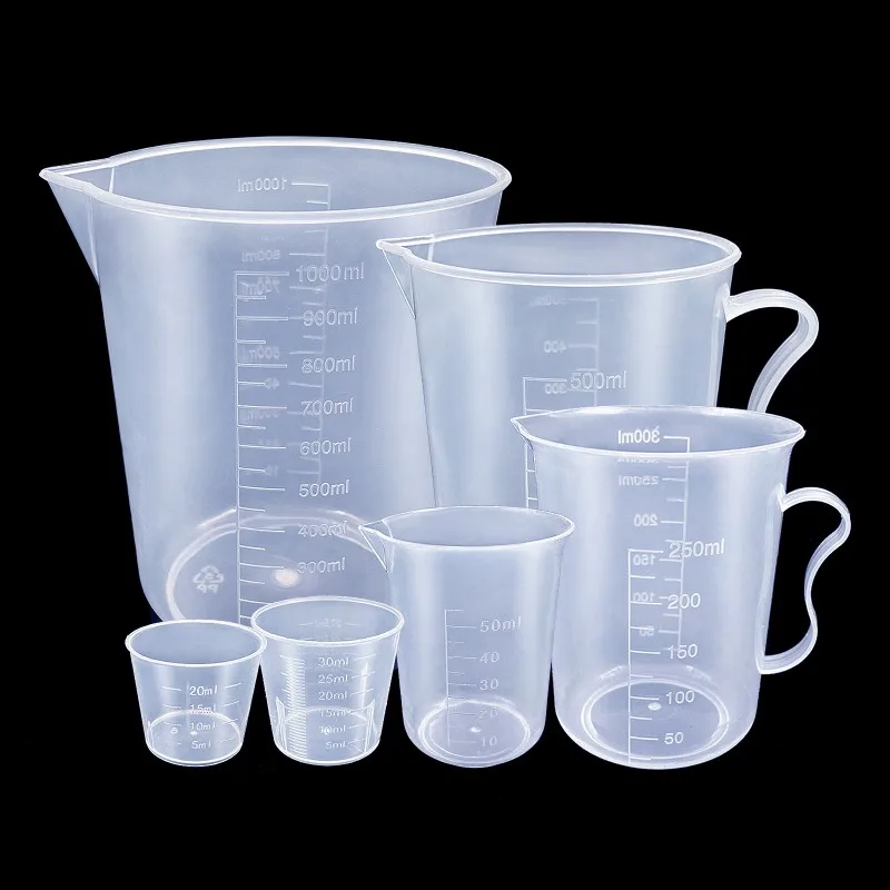 Kitchen Baking Kit - ชุดถ้วยตวงพลาสติก 6 ชิ้น - บีกเกอร์แบบใสพร้อมพวยกาสำหรับการอบ การทำอาหาร